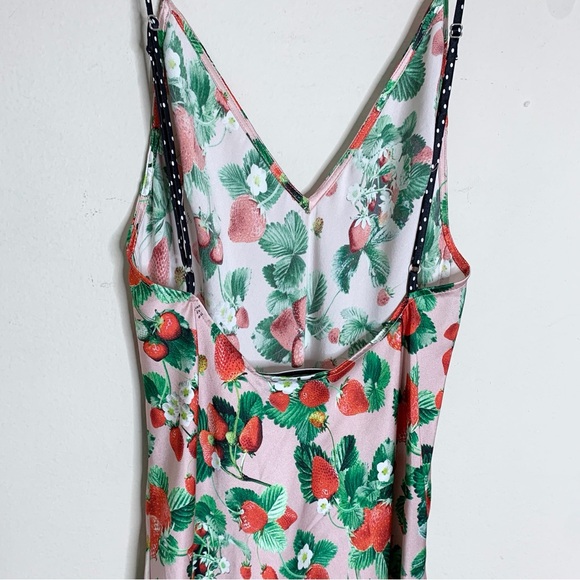Fleur Du Mal Strawberry Print Slip Dress (Sz XS) Silk V-Neck Open Back Midi - Picture 11 of 16